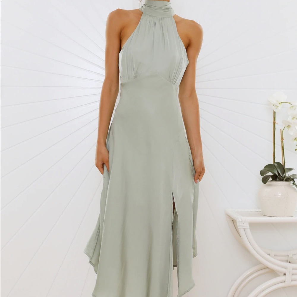 Hello Molly No Tears Here Sage Halter Maxi Dress